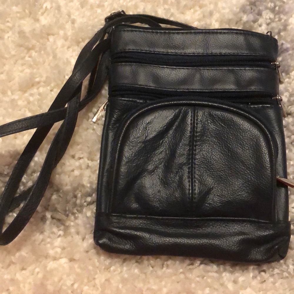 Dark green leather cross body bag